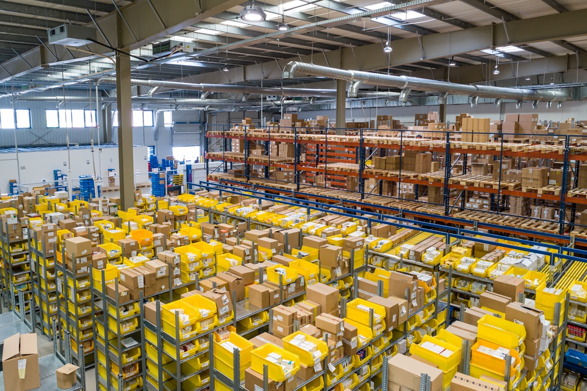 Pallets of freight staged for same-day courier delivery