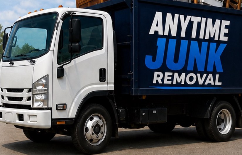 Anytime Junk Removal truck loaded with furniture and appliances